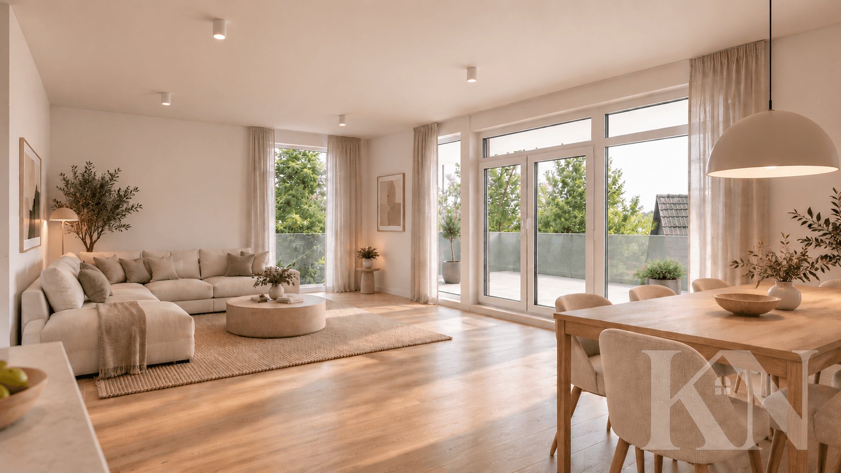 Wohnzimmer mit Blick zur Terrasse